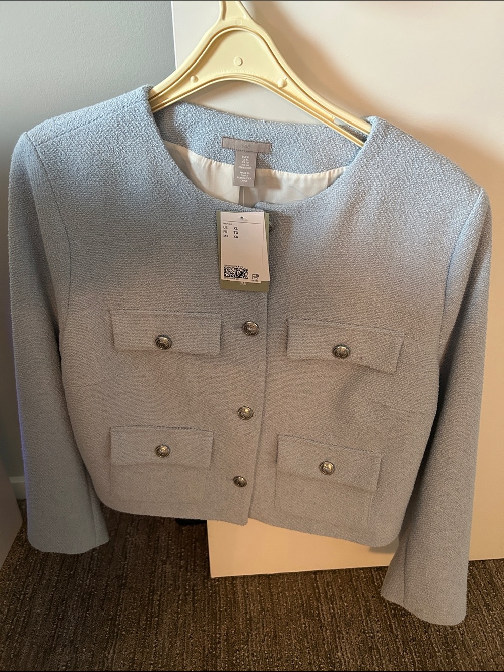 H&M Light Blue Cropped Bouclé Blazer